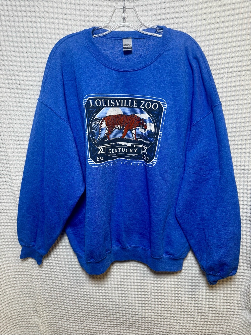 Gildan Royal Blue Louisville Zoo Crewneck Sweatshirt, Size XL. Souvenir Fleece